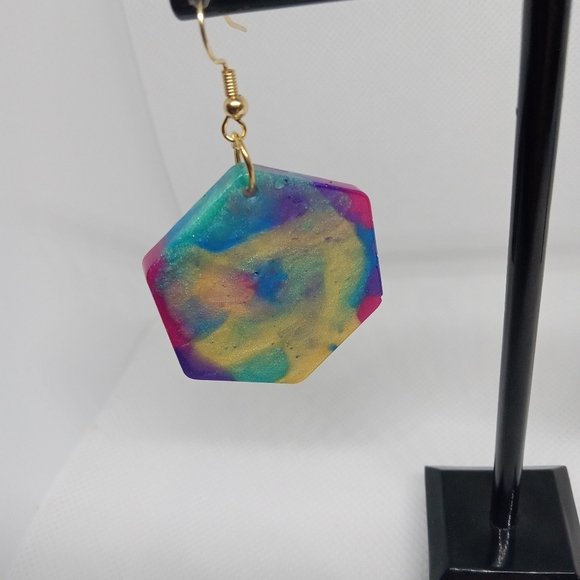 Hand Crafted Colorful Hexagon Earrings
